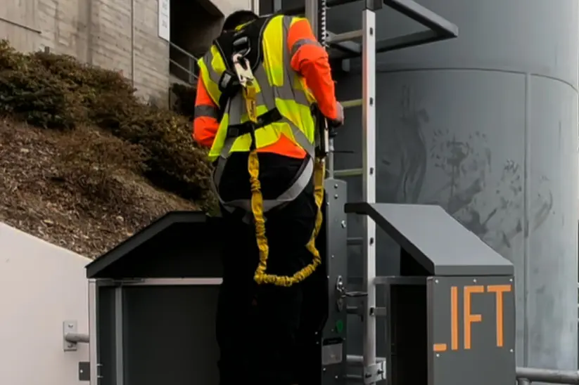 3S Tower climber for the Los Angeles Memorial Coliseum outdoor billboard maintenance solution